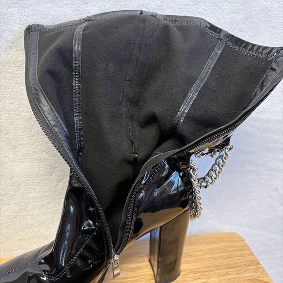 Dolls Kill Azalea Wang Black Patent Leather Silver Chain Platform Boots Size 10 - Picture 8 of 12